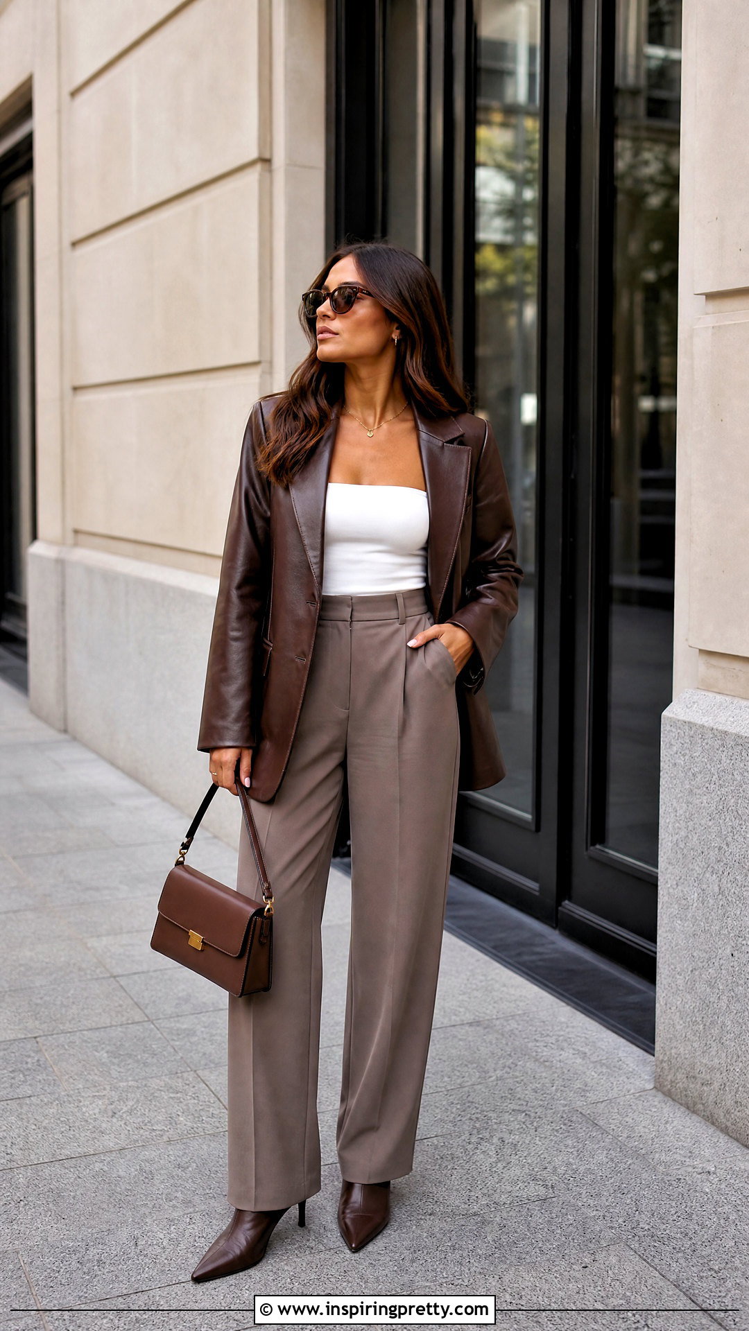 Tube Top With Faux Leather Jacket And Trousers - 50 cute tube tops outfit ideas