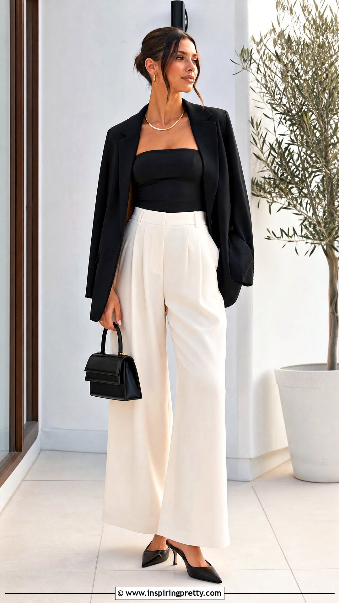 Tube Top With High Waisted Trousers - 50 small top big pants outfit ideas