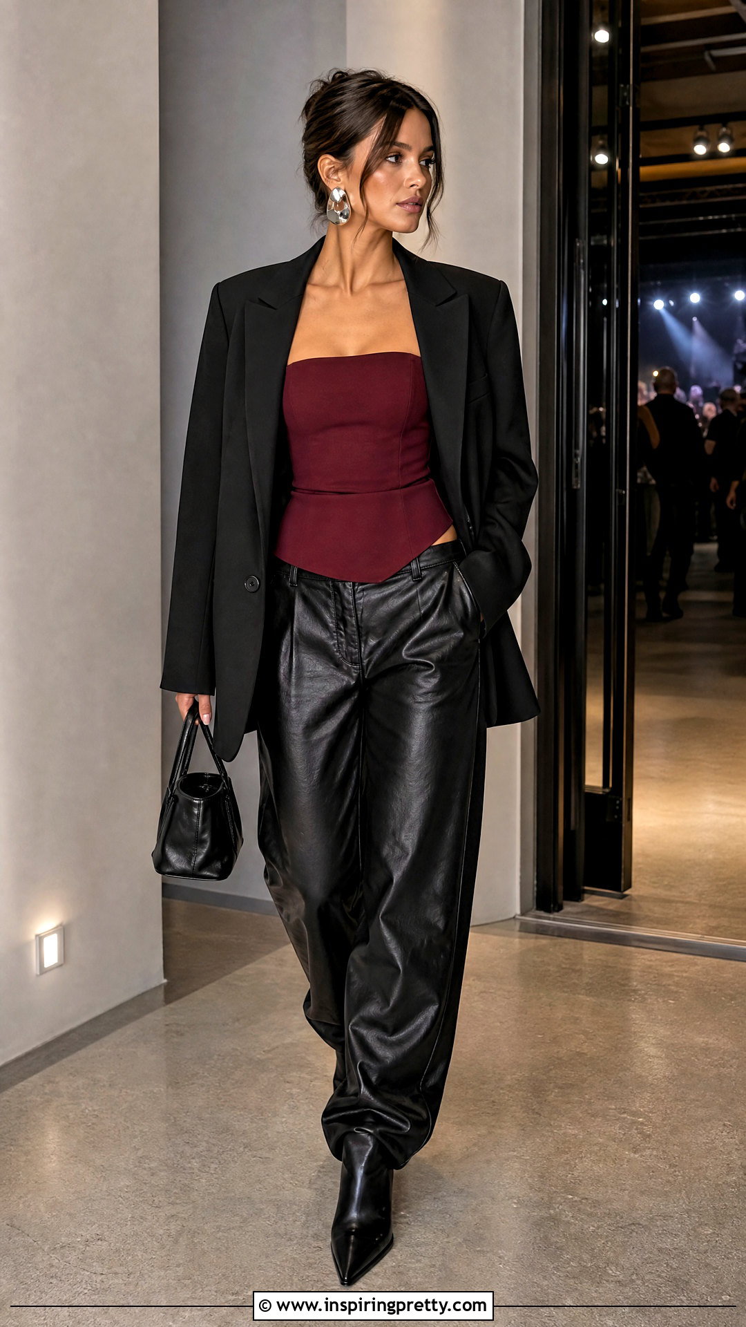 Tube Top With Leather Pants - 50 tube top outfit ideas