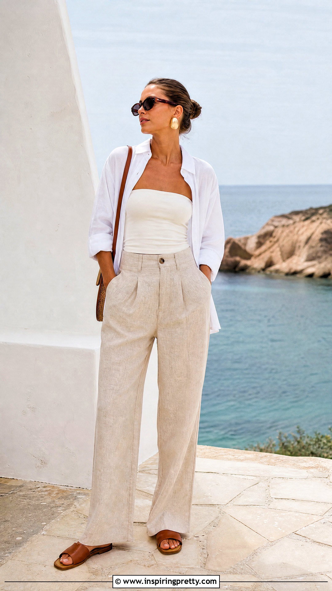 Tube Top With Linen Trousers - 50 Tops Outfit ideas