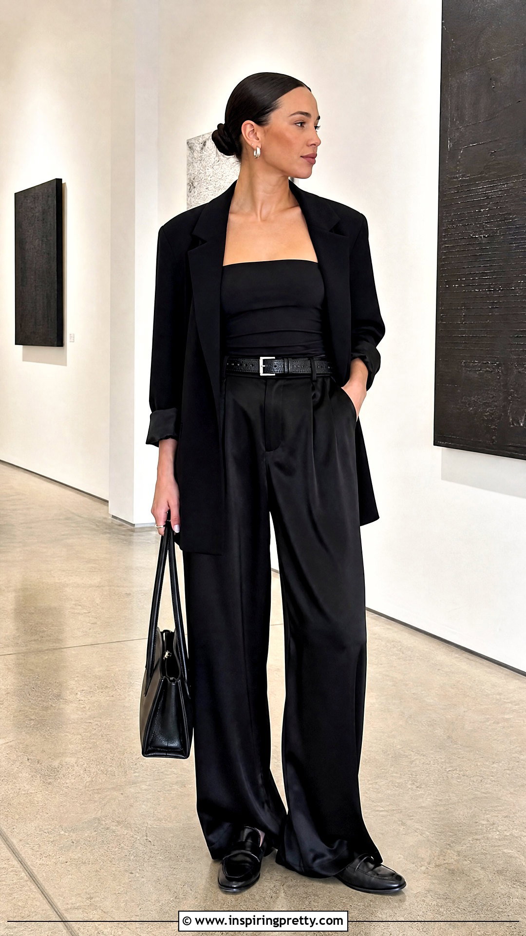 Tube Top With Monochrome Black Outfit - 50 tube tops outfit ideas