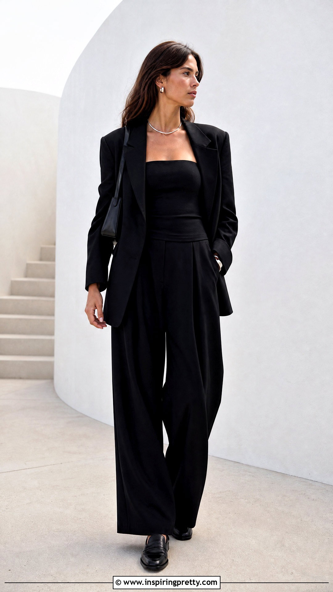 Tube Top With Monochrome Black Outfit - 50 tube top outfit ideas