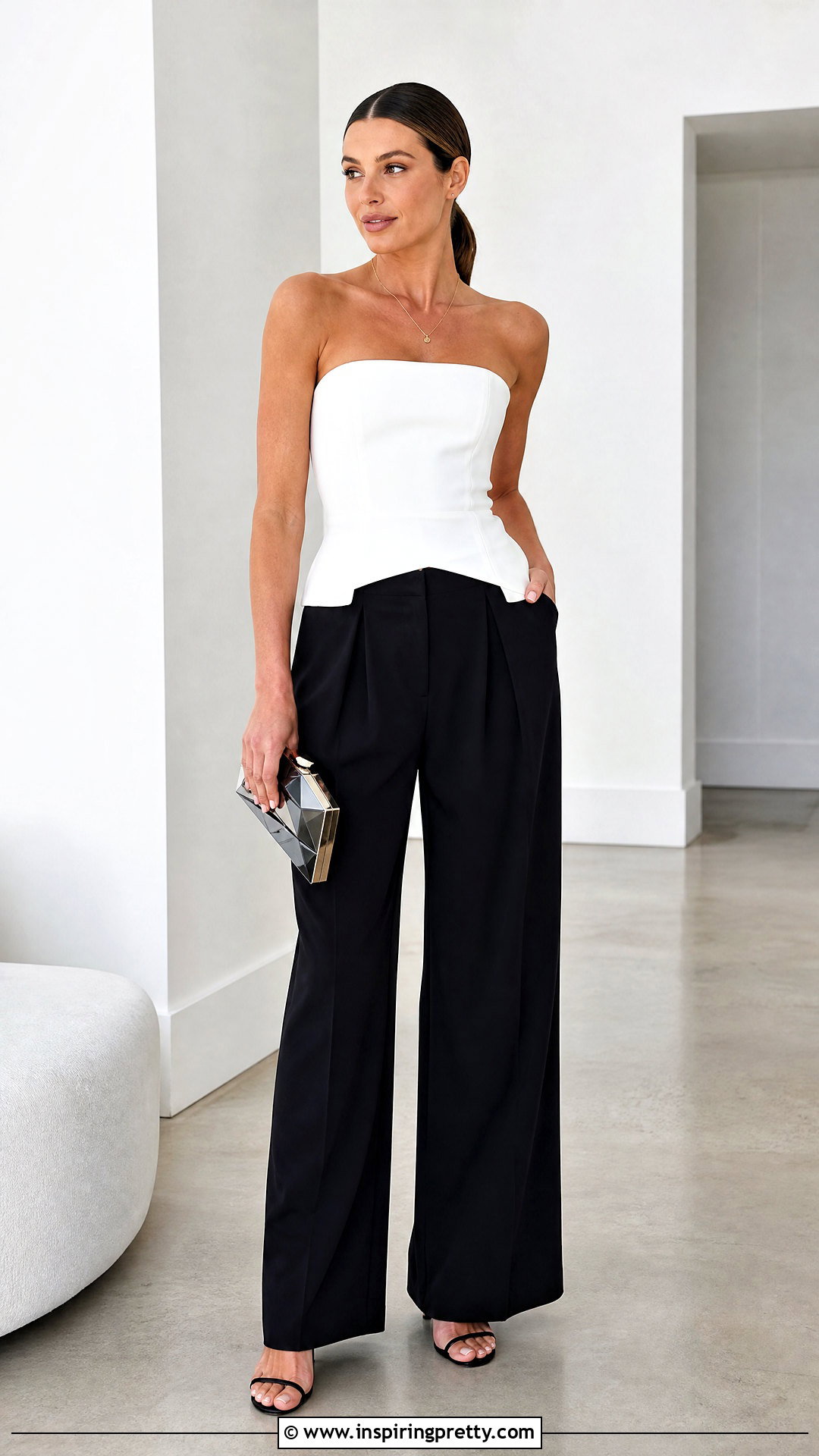 Tube Top With Sleek Low Ponytail - 50 tube top hairstyle ideas