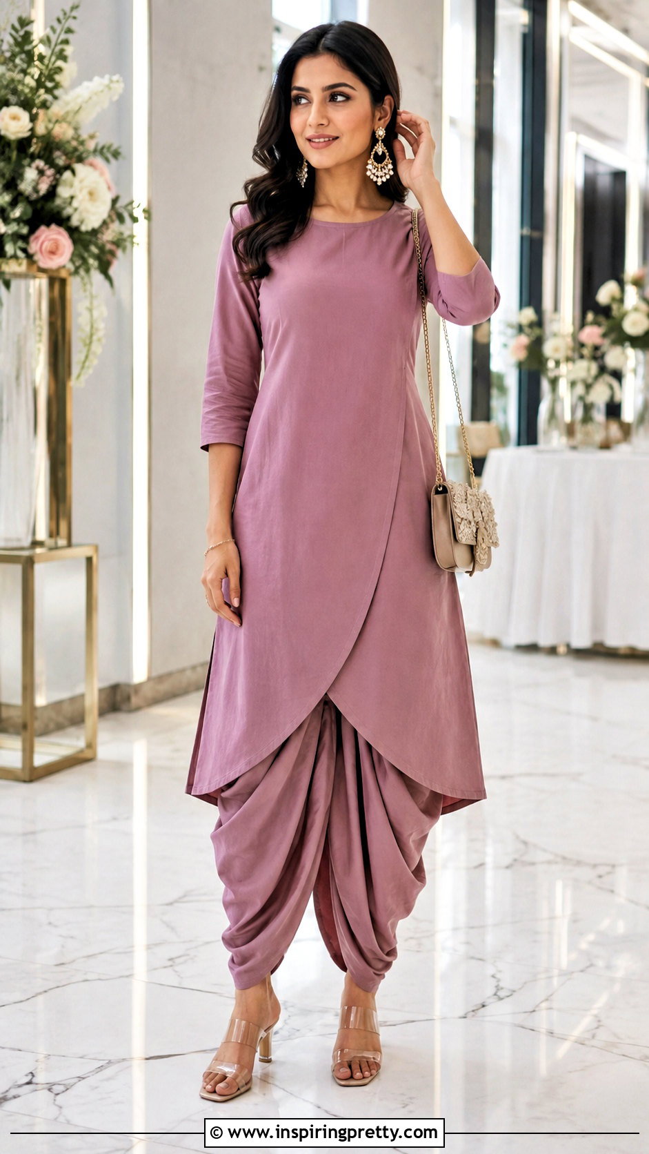Tulip Hem Kurti Top With Dhoti Pants - 50 kurti top designs for women