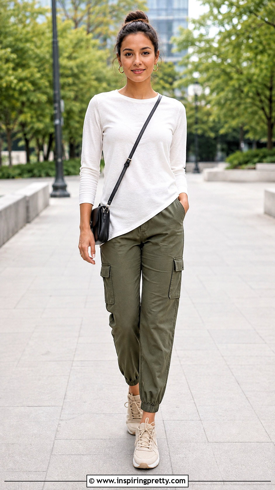 Tulip Hem Top With Cargo Pants and Sneakers - 25 Tulip Hem Top outfit ideas