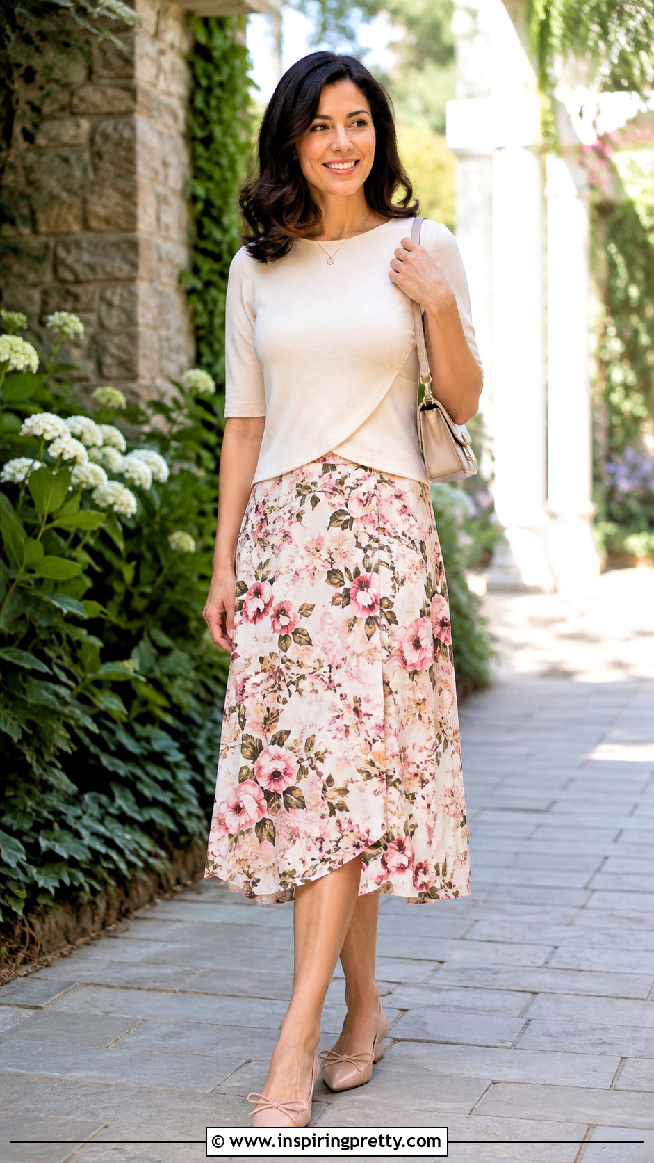 Tulip Hem Top With an A Line Midi Skirt and Flats - 25 Tulip Hem Top outfit ideas