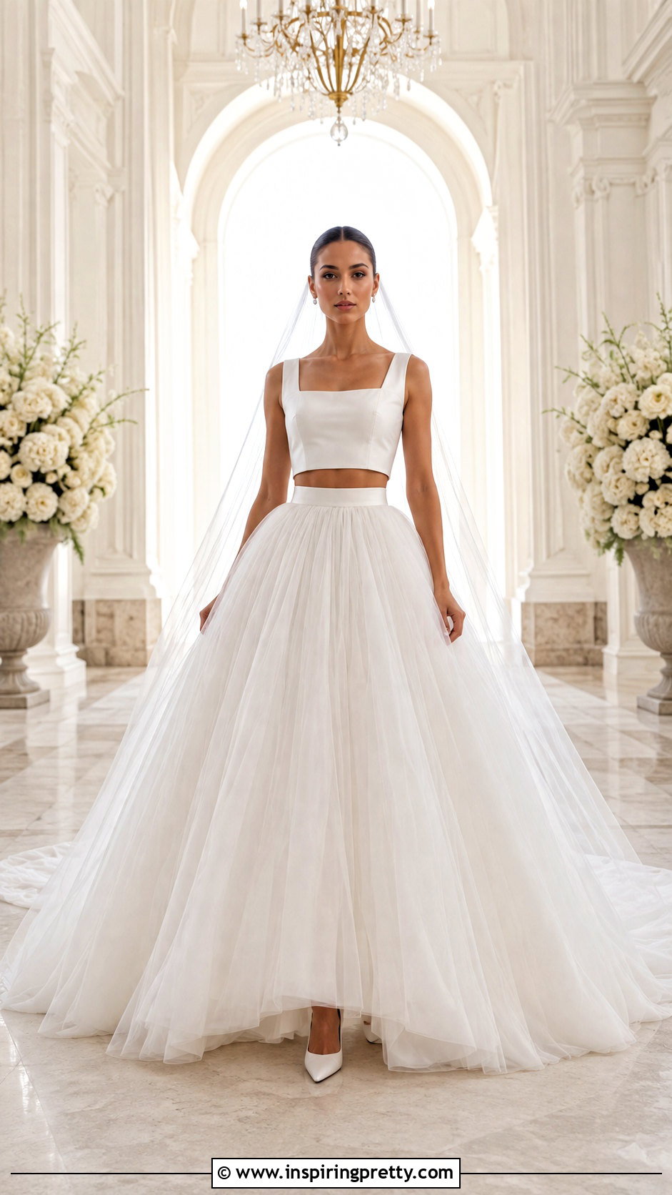 Tulle Ball Gown Crop Top Bridal Dress - 25 crop top bridal dress outfit ideas