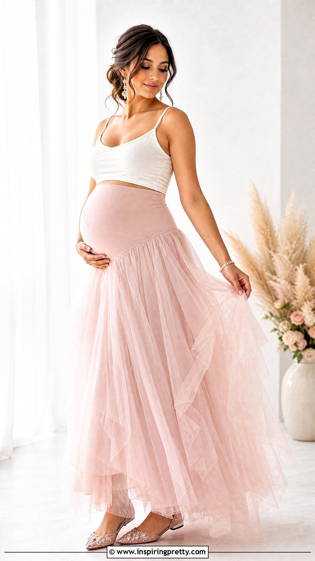 Tulle Maternity Maxi Skirt And Fitted Crop Top Outfit - 20 maternity skirt and crop top outfit ideas