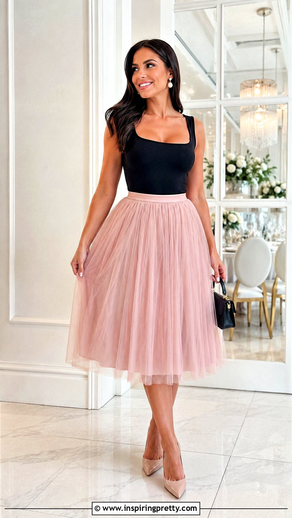 Tulle Midi Skirt And Fitted Bodysuit Party Outfit - 50 skirt and top party wear outfits
