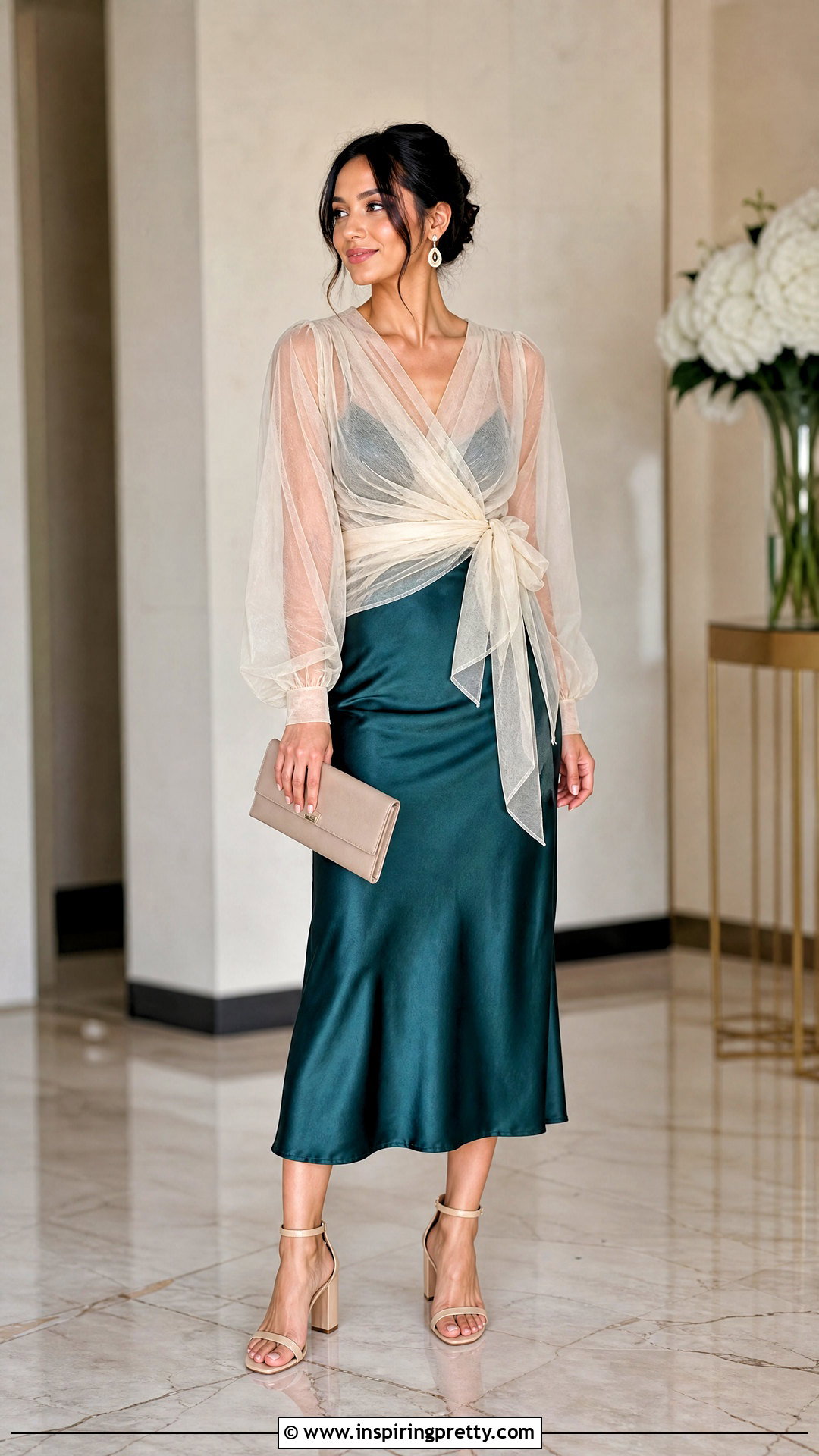 Tulle Wrap Top With Satin Slip Dress - 25 tulle wrap top outfit ideas
