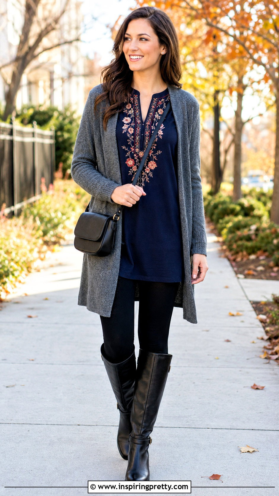 Tunic Handmade Embroidered Top With Leggings And Boots - 20 handmade embroidered top outfit ideas