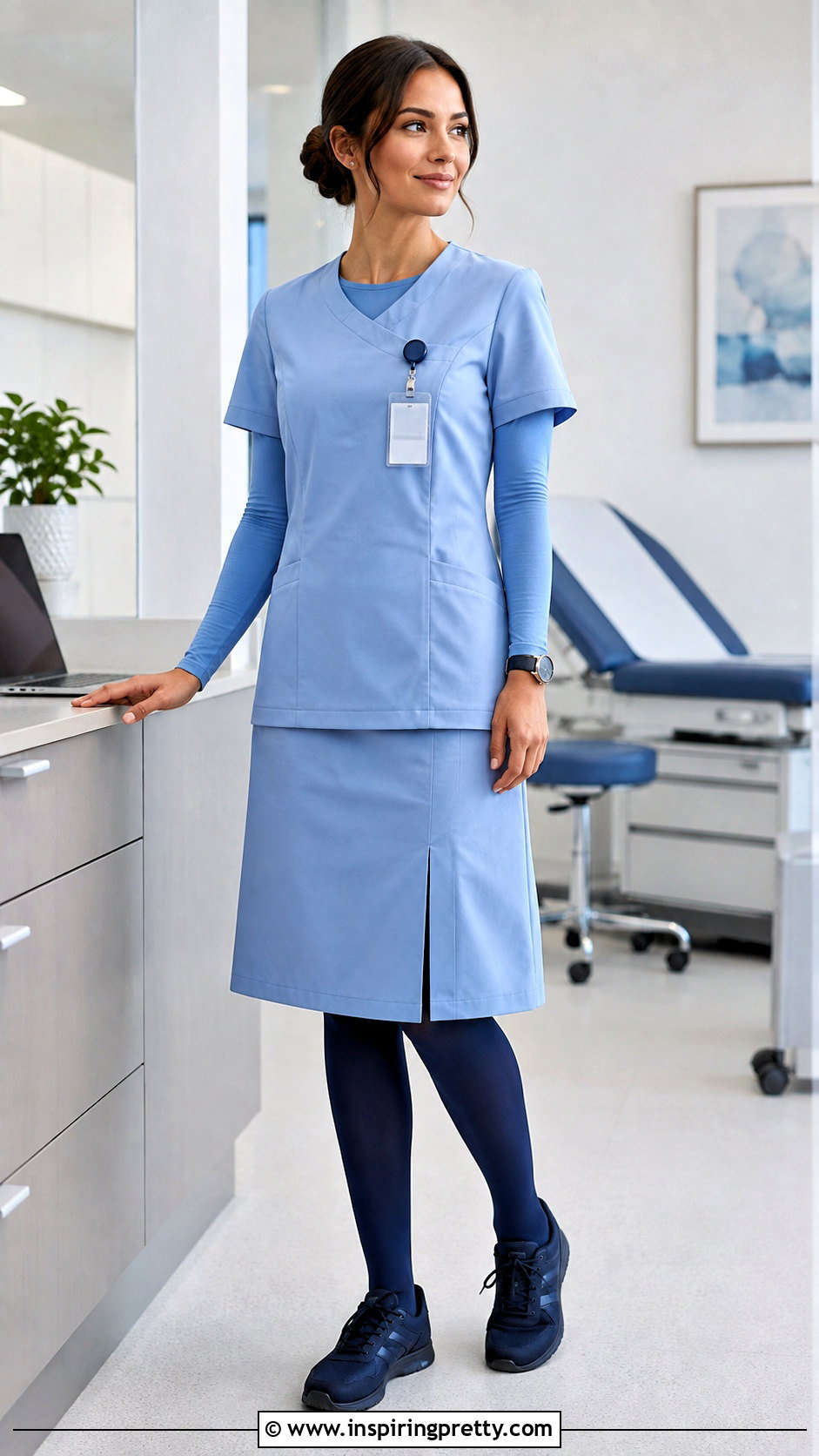 Tunic Nurse Scrub Top With A Line Scrub Skirt - 25 nurses uniform tops outfit ideas