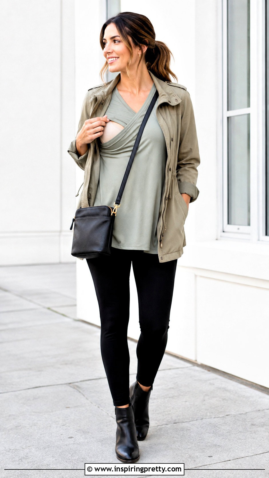 Tunic Nursing Top With Black Leggings - 25 Cute Nursing Tops outfit ideas