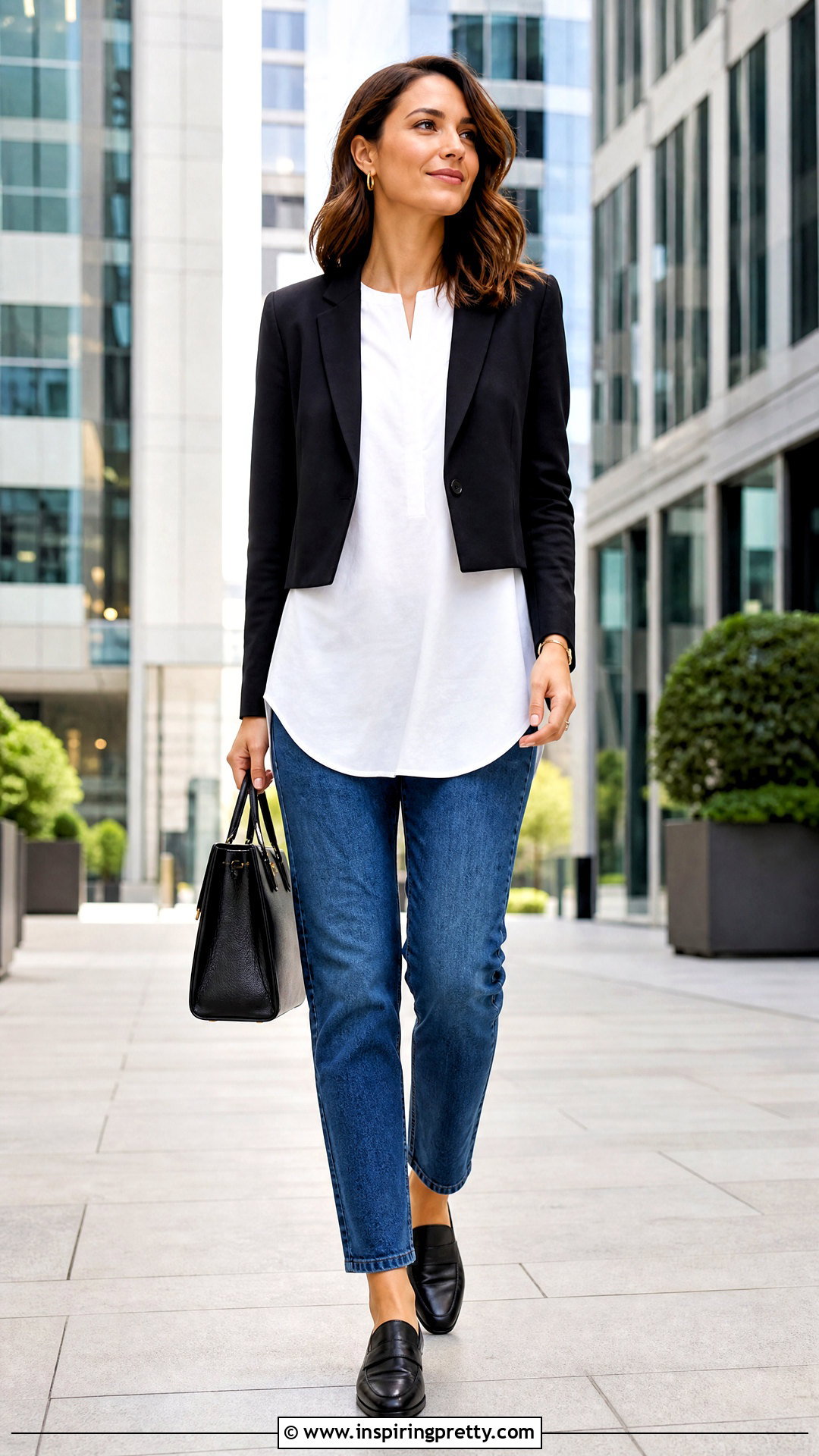 Tunic Top With Cropped Blazer And Jeans - 50 stylish tunic tops outfit ideas