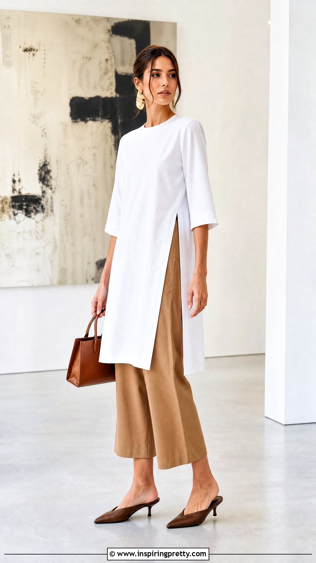 Tunic Top With Culottes And Mules - 50 stylish tunic tops outfit ideas