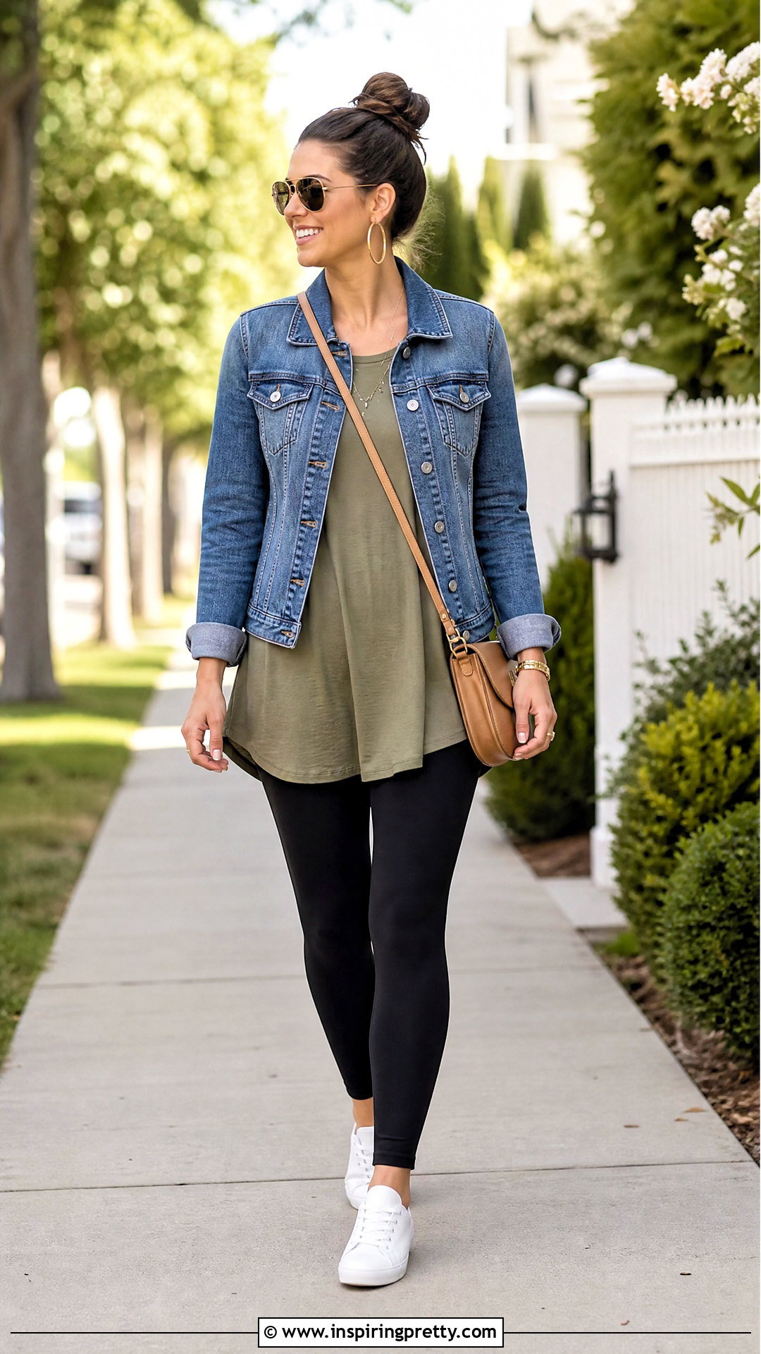 Tunic Top With Denim Jacket And Leggings - 50 stylish tunic tops outfit ideas