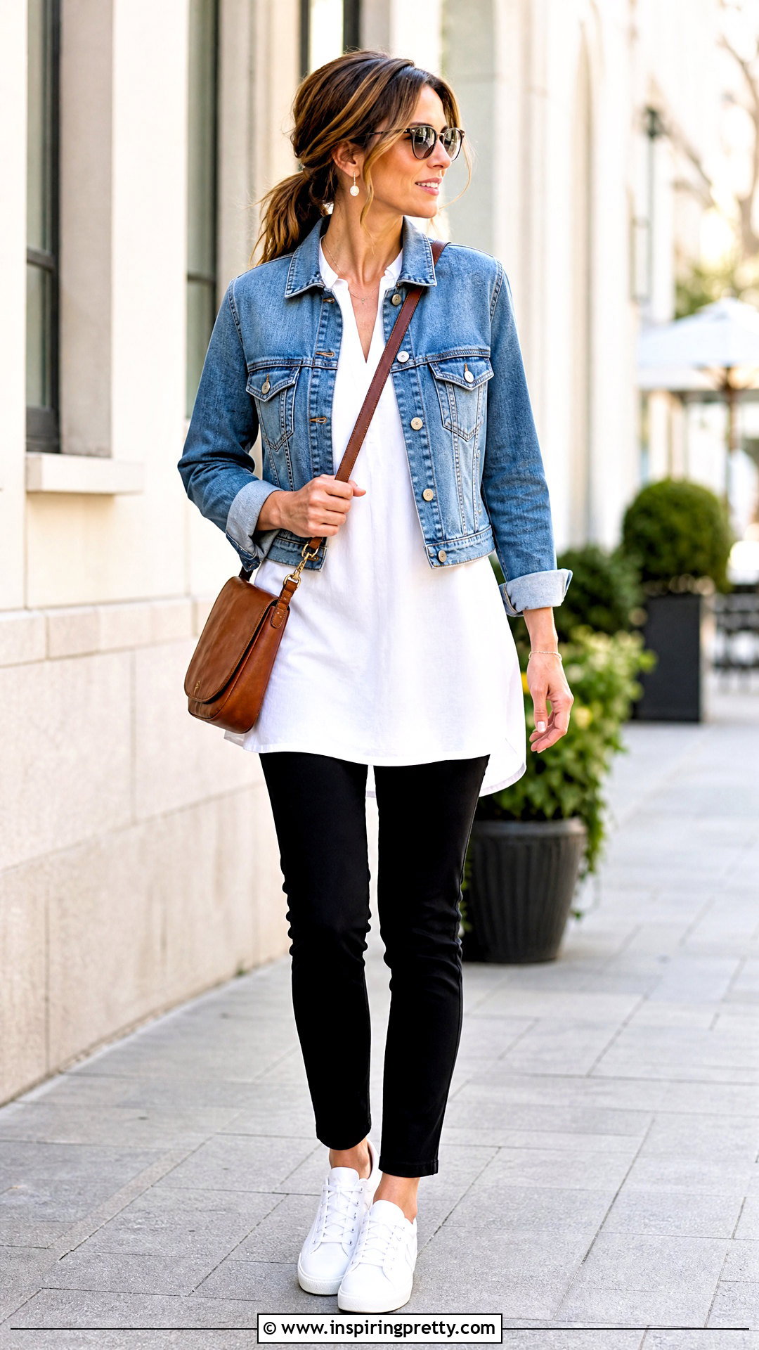 Tunic Top With Denim Jacket - 50 tunic tops outfit ideas