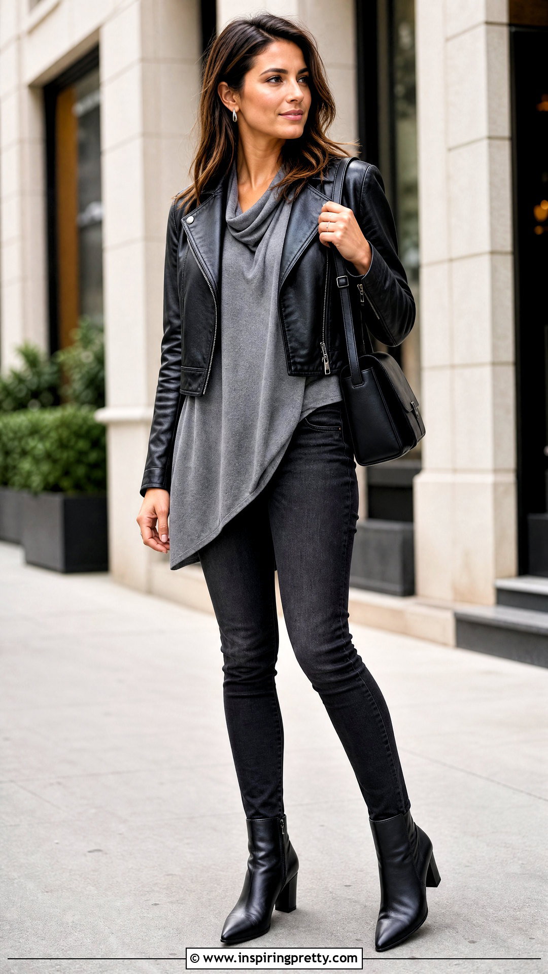 Tunic Top With Leather Jacket - 50 tunic tops outfit ideas