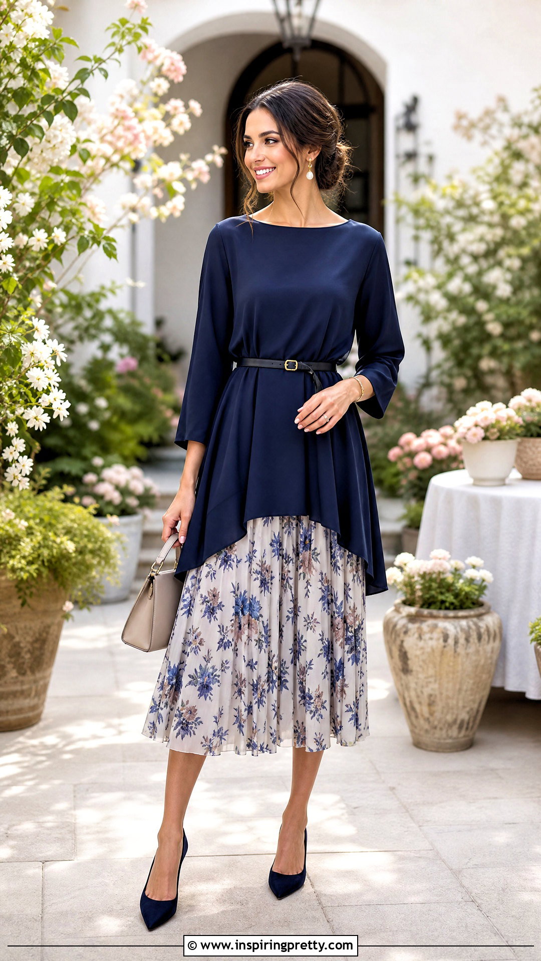Tunic Top With Midi Skirt And Belt - 50 stylish tunic tops outfit ideas