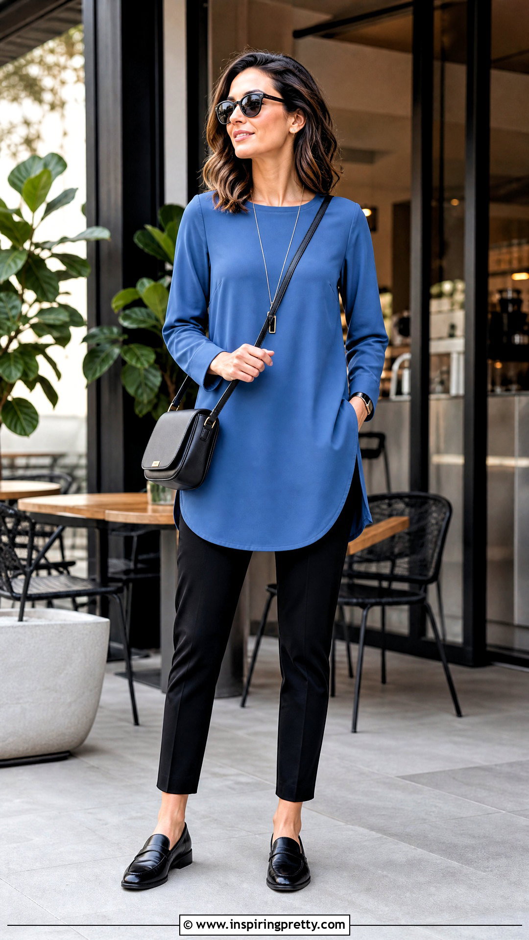 Tunic Top With Slim Ankle Pants - 25 Belly Hiding Tops outfit ideas