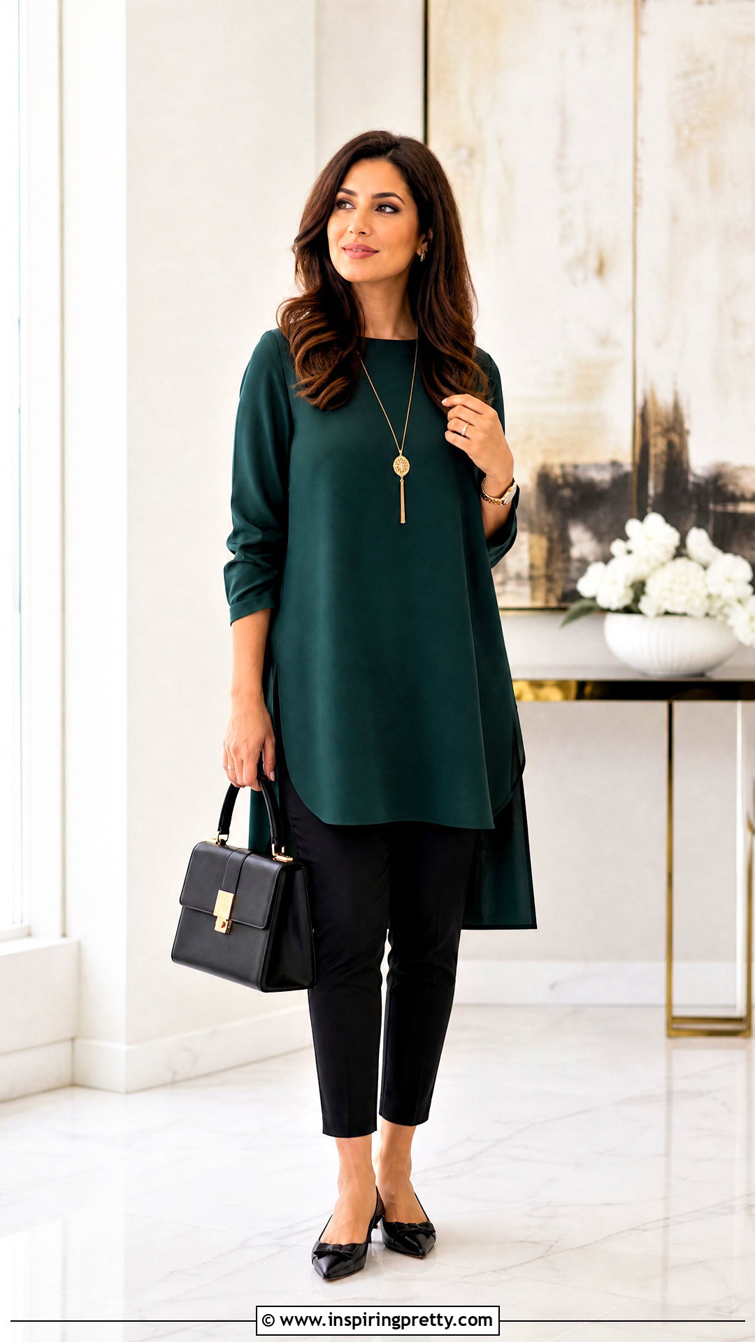 Tunic Top With Slim Pants - 50 dress tops outfit ideas