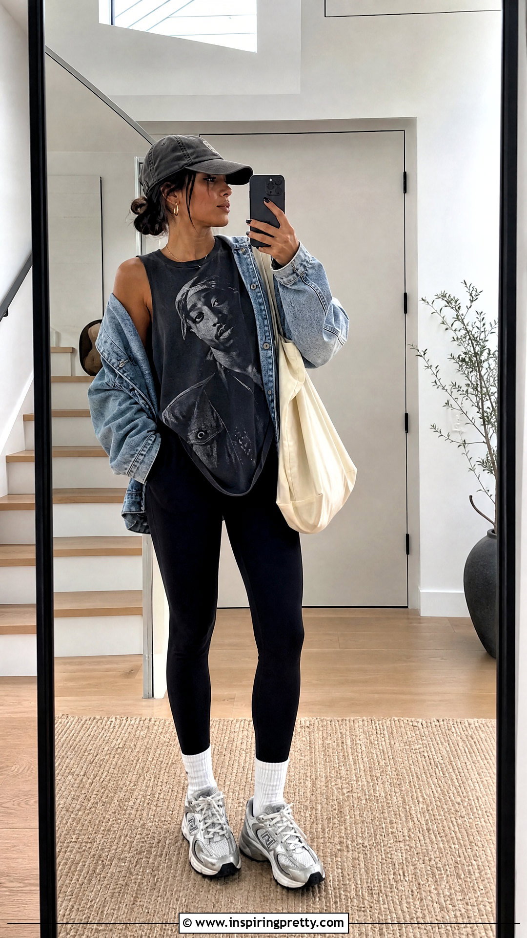 Tupac Tank Top With Leggings And Denim Jacket - 25 Tupac Tank Top Outfit ideas