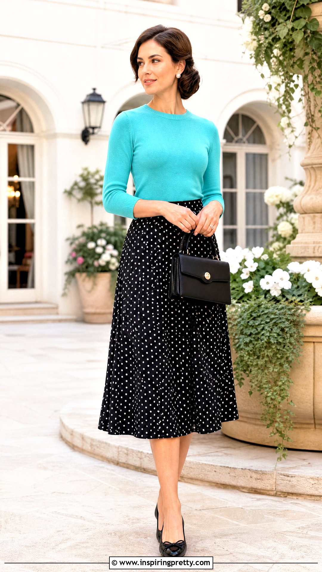 Turquoise Top With Polka Dot Skirt - 50 turquoise top outfit ideas