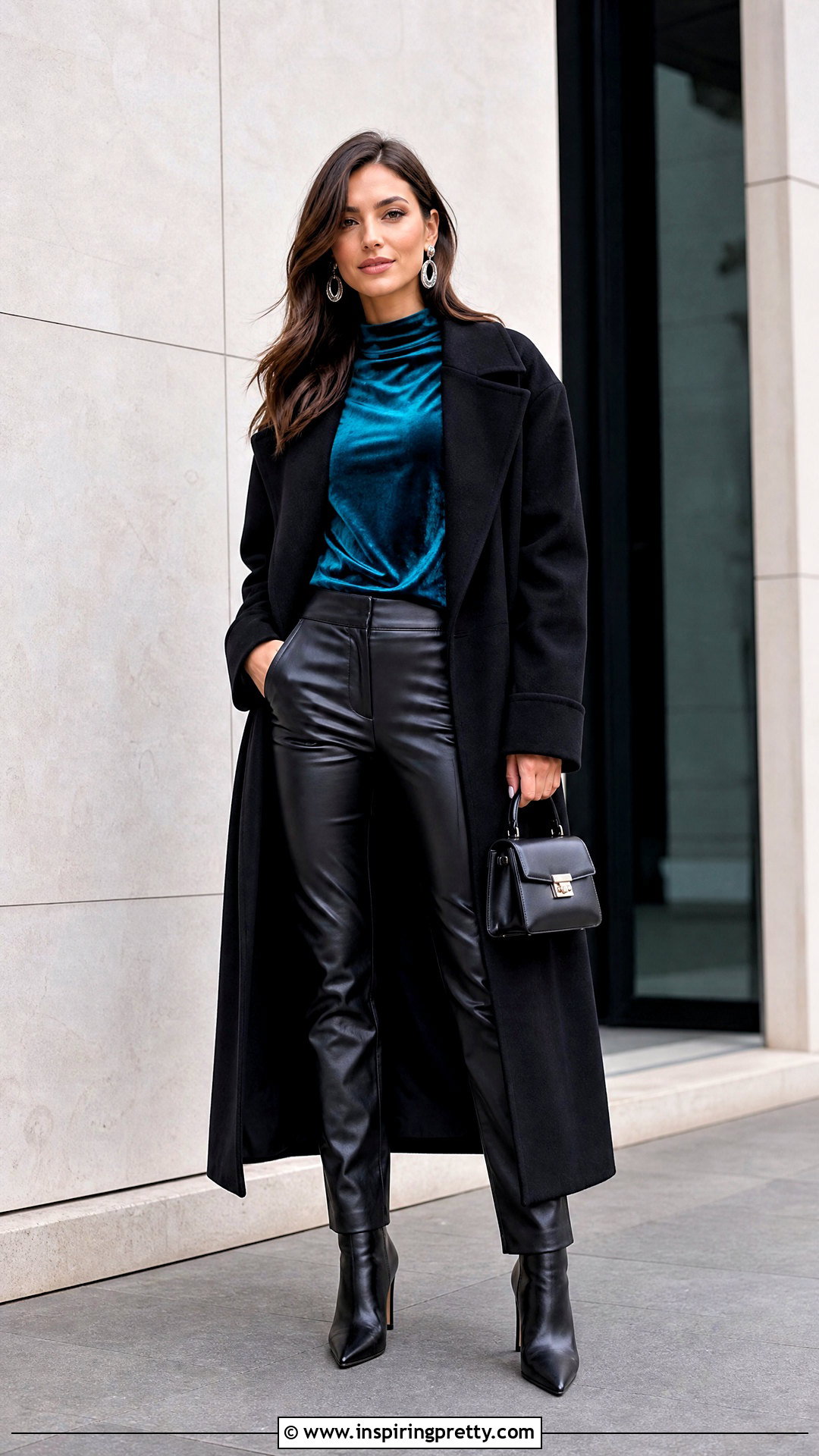 Turquoise Velvet Top With Black Leather Pants - 20 turquoise velvet top outfit ideas