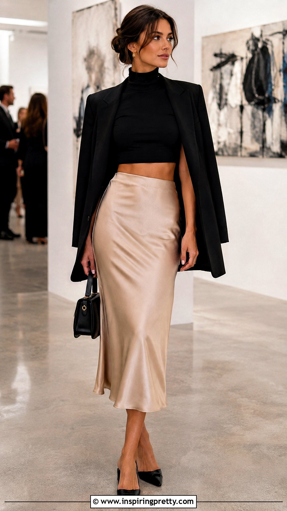 Turtle Crop Top With Satin Midi Skirt - 25 Turtle Crop Top outfit ideas
