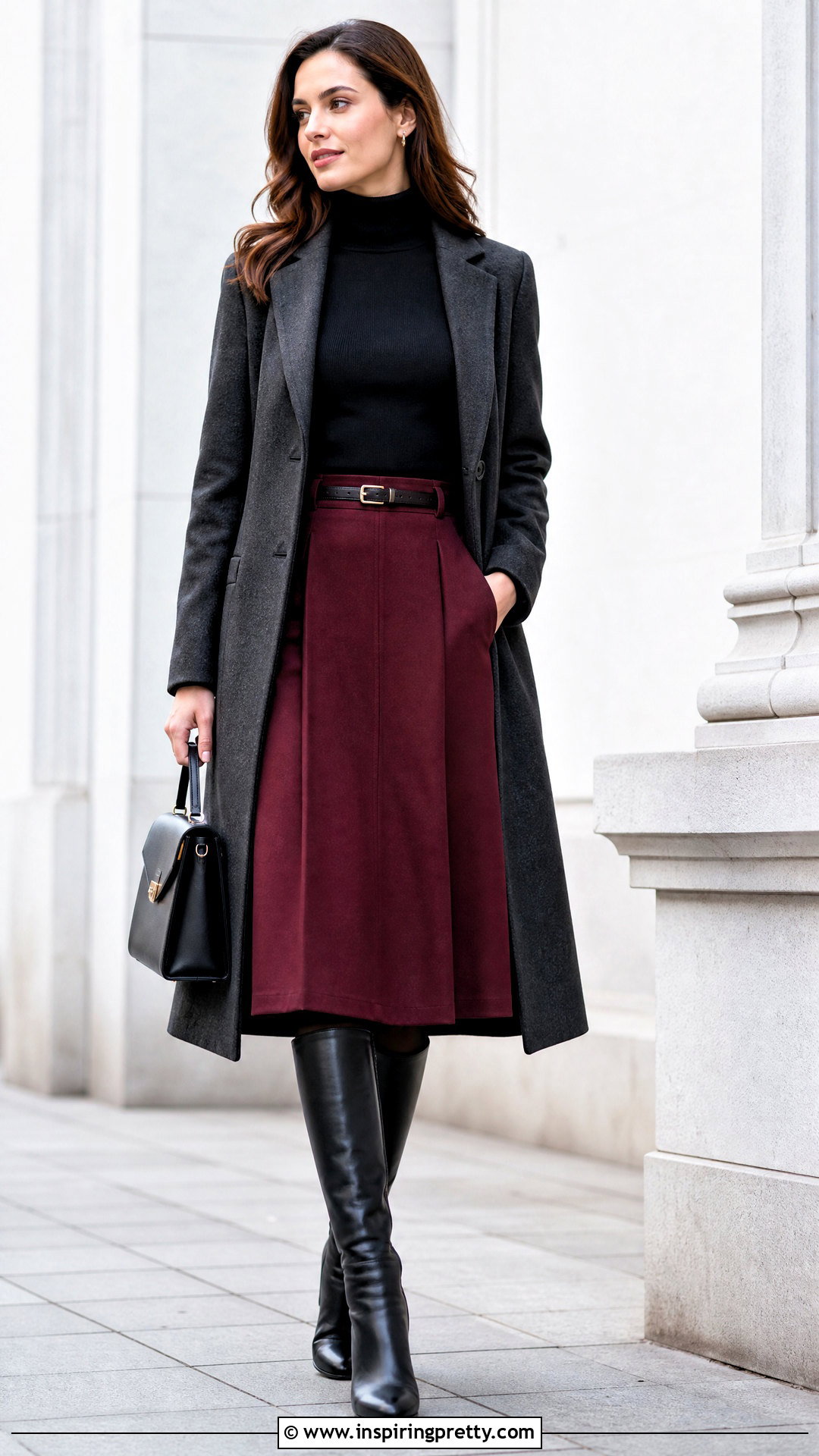 Turtleneck And Midi Skirt Outfit - 50 gathered top outfit ideas