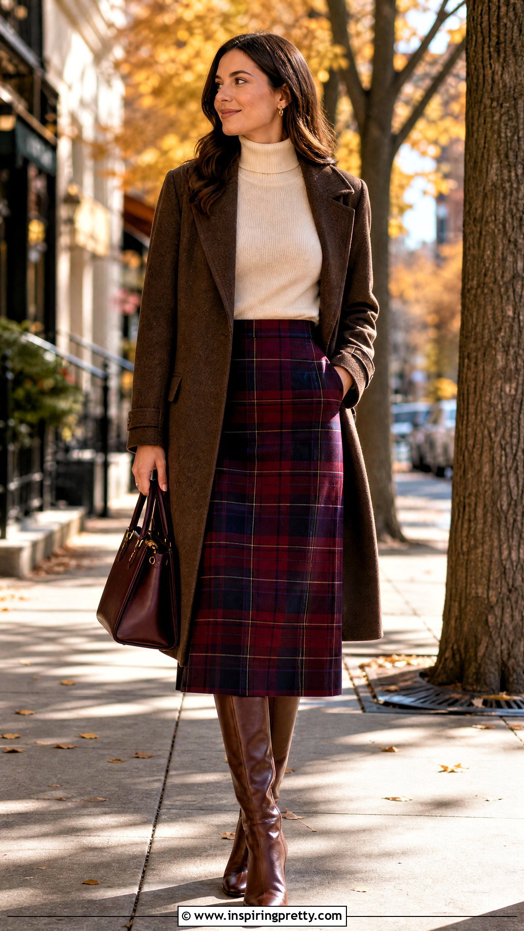 Turtleneck And Plaid Midi Skirt Sunday Outfit - 50 sunday dress top outfit ideas