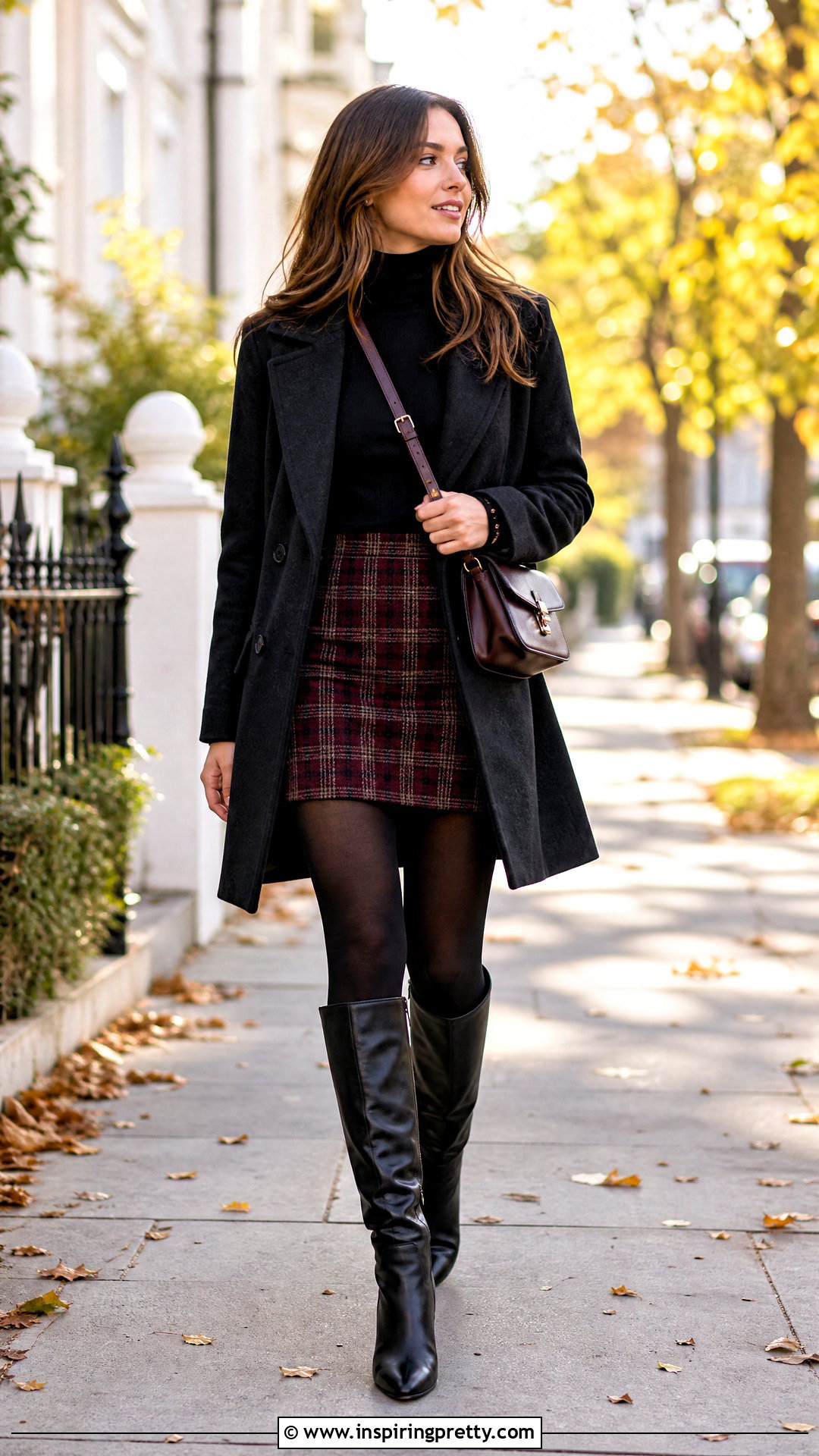 Turtleneck And Plaid Mini Skirt Outfit - 50 skirt and top outfits