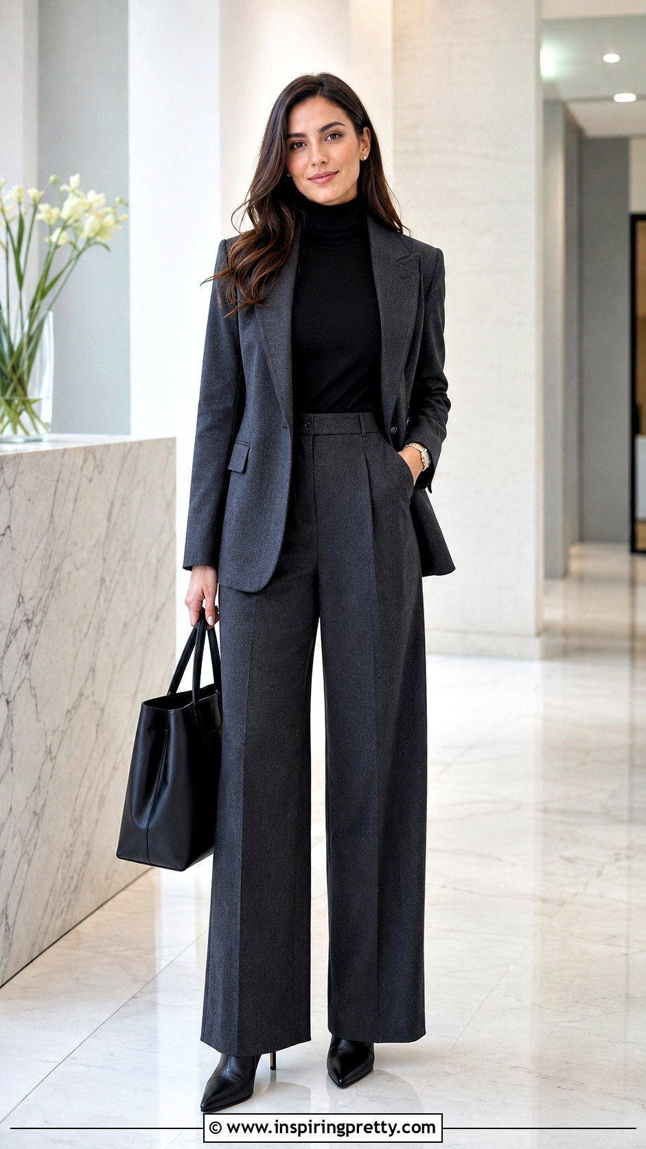 Turtleneck Corporate Top With Blazer And Trousers - 50 corporate tops outfit ideas