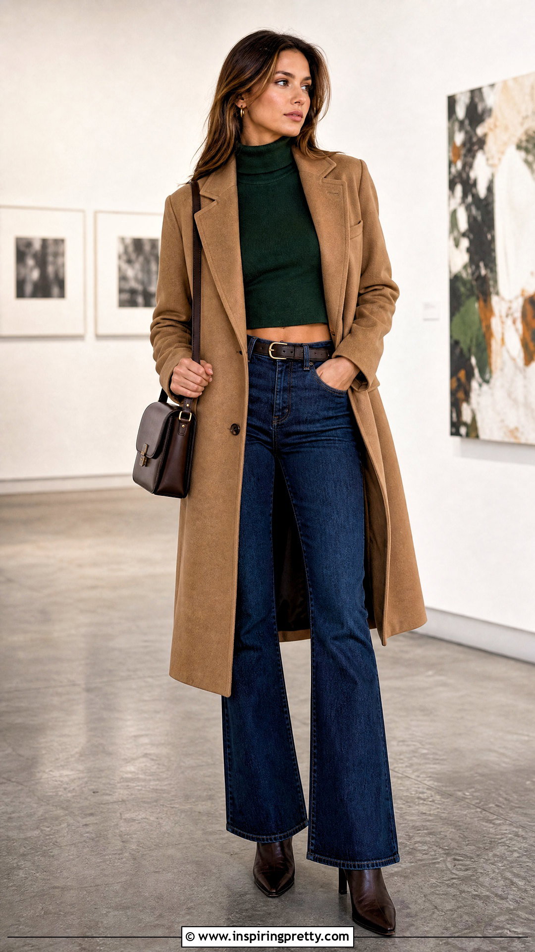 Turtleneck Crop Top With Flare Jeans - 50 crop top outfits with jeans