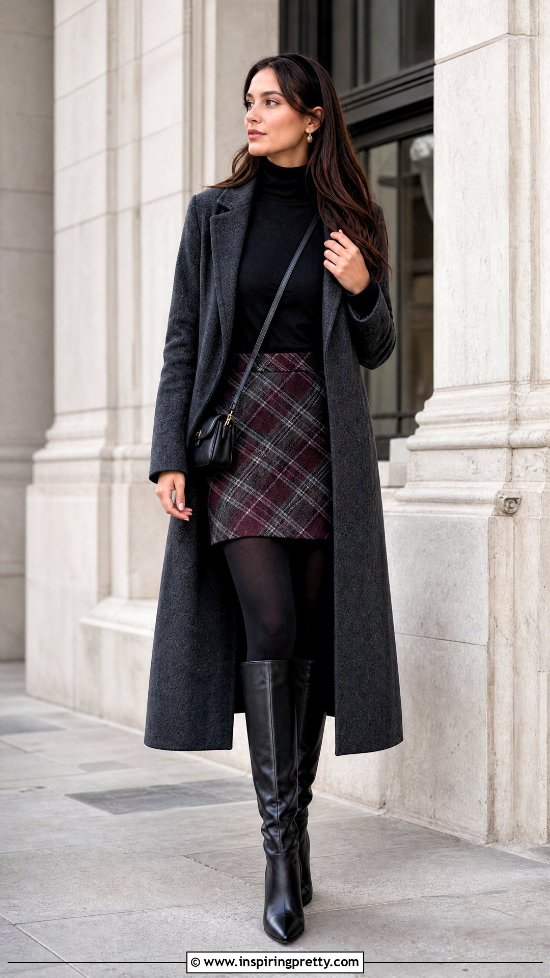 Turtleneck Knit Top With Plaid Mini Skirt - 20 Fall Fashion Knit Top outfit ideas