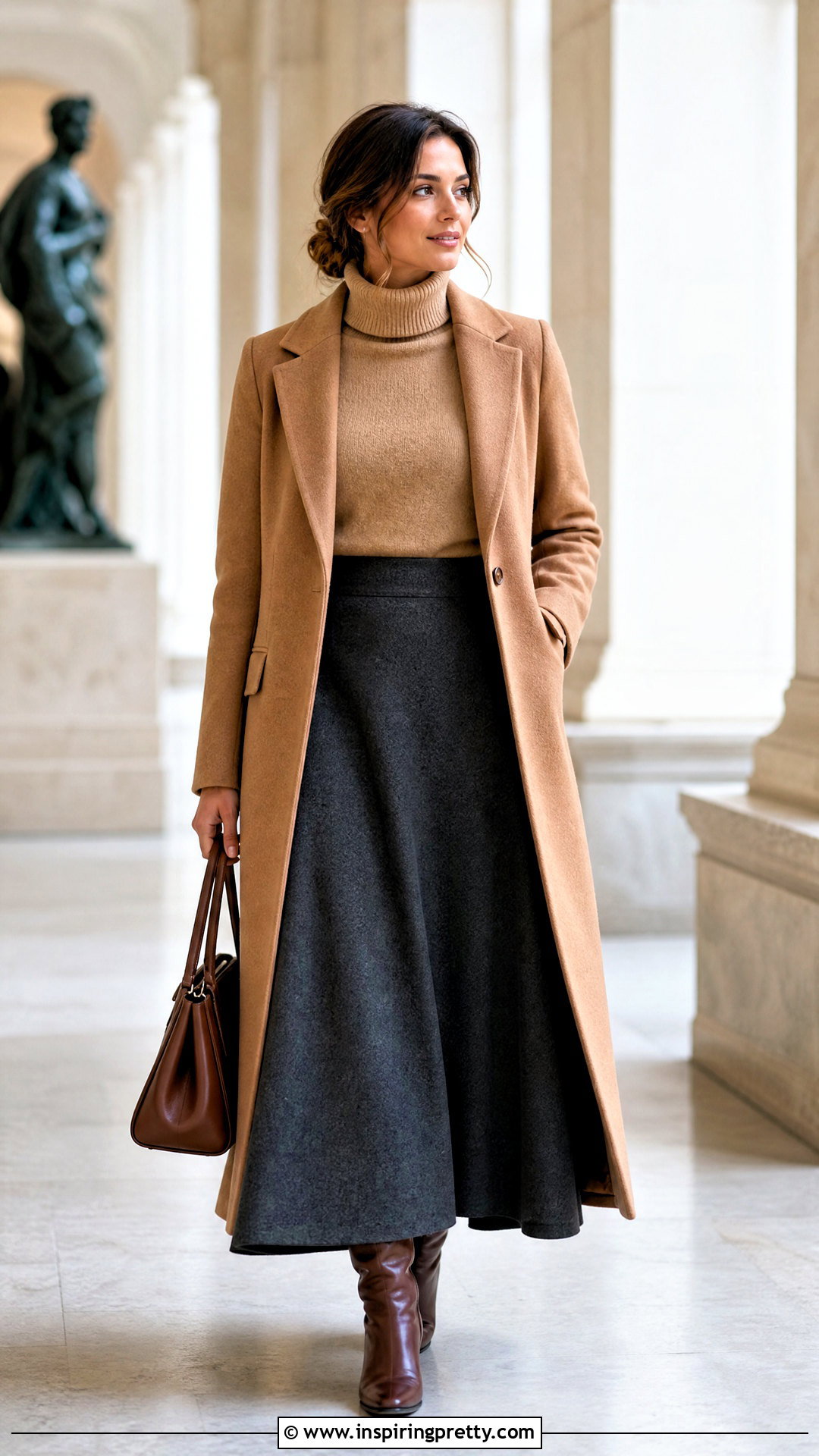 Turtleneck Modest Top With Wool Maxi Skirt - 50 modest tops for women