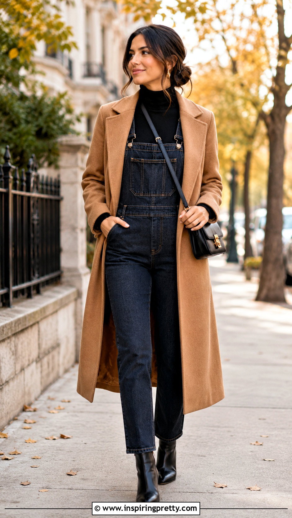Turtleneck Overalls And Coat Layering Outfit - 50 top layering ideas