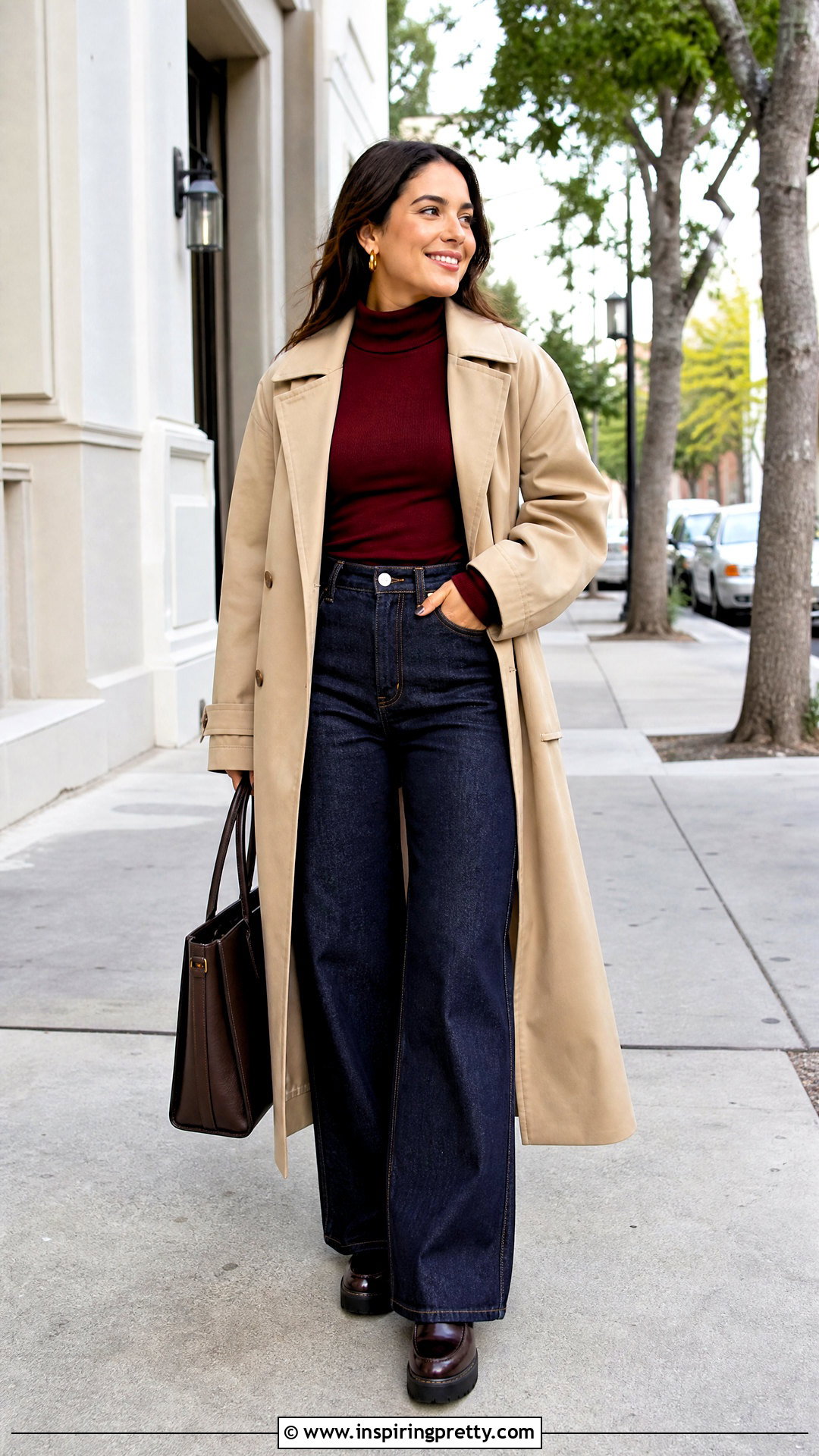 Turtleneck Short Top With Wide Leg Jeans - 50 short tops outfit ideas