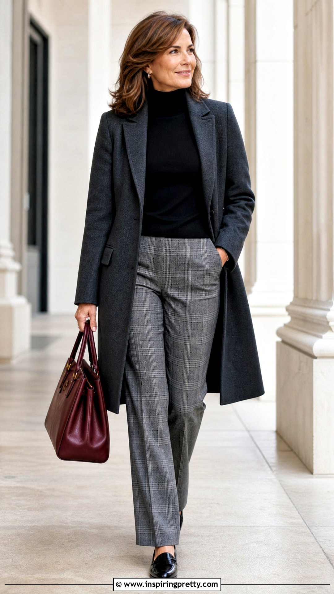 Turtleneck Sweater With Plaid Trousers - 50 top and pants outfit ideas