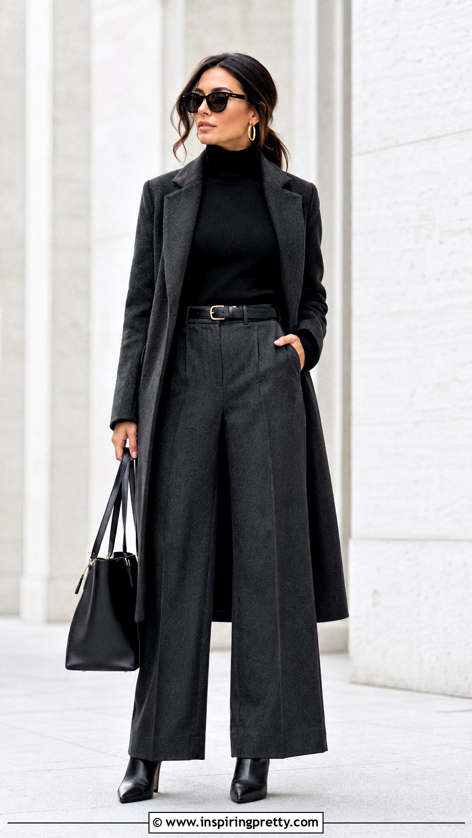 Turtleneck Sweater With Wide Leg Trousers - 50 cute winter tops outfit ideas