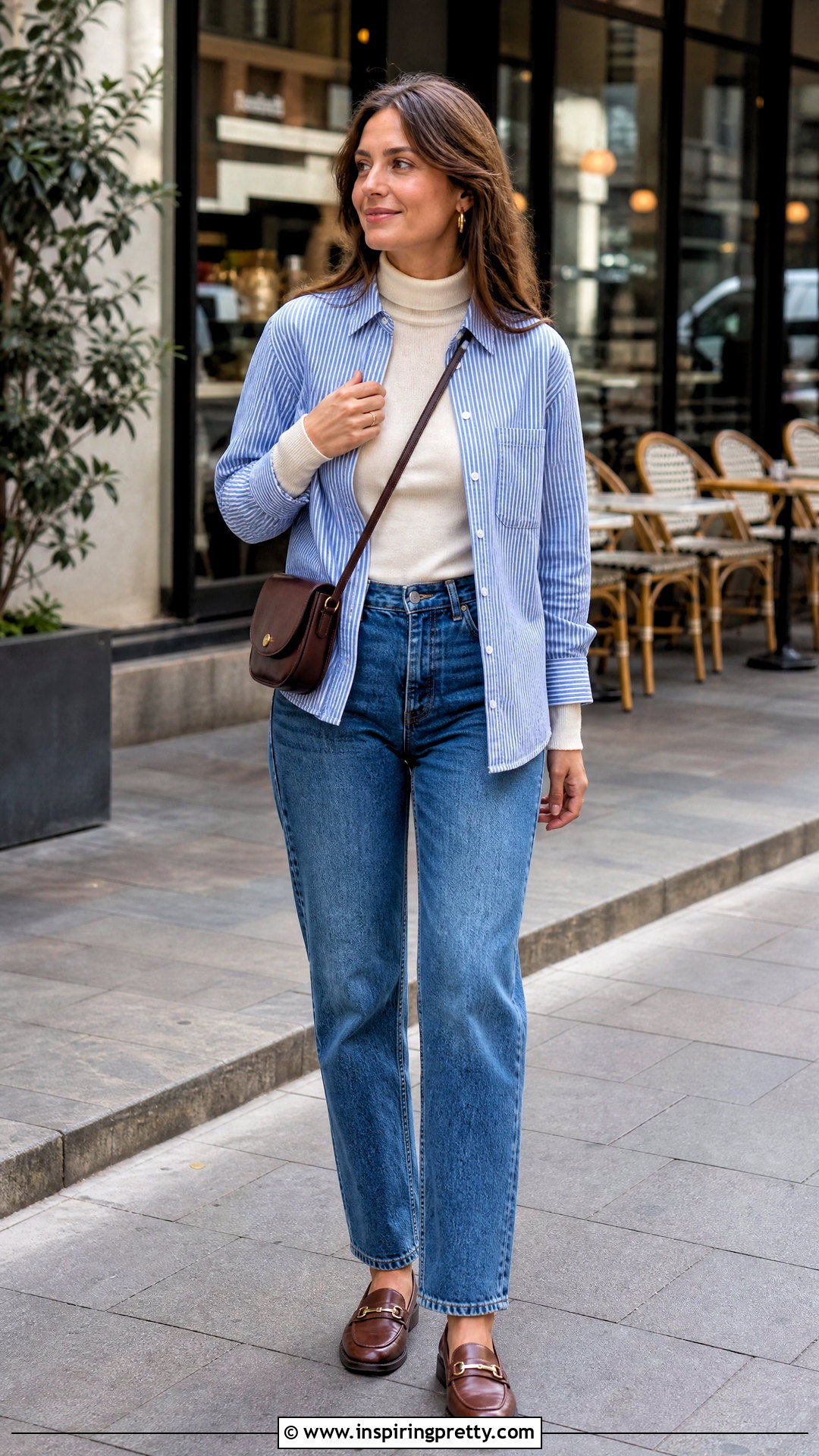 Turtleneck Top Under A Button Down Shirt - 50 Turtle Neck Top outfit ideas