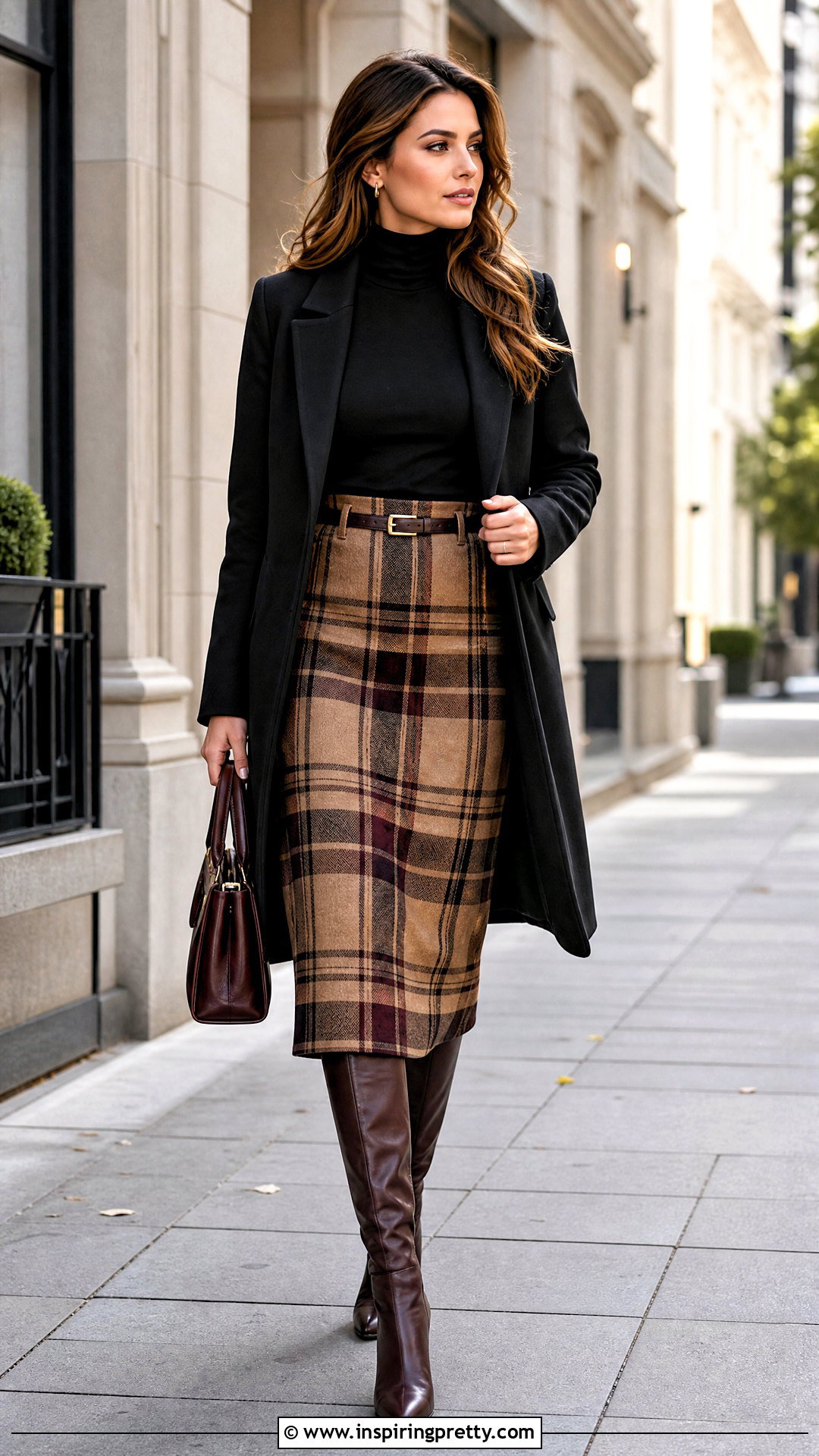 Turtleneck Top With A Plaid Skirt - 50 types of tops for women