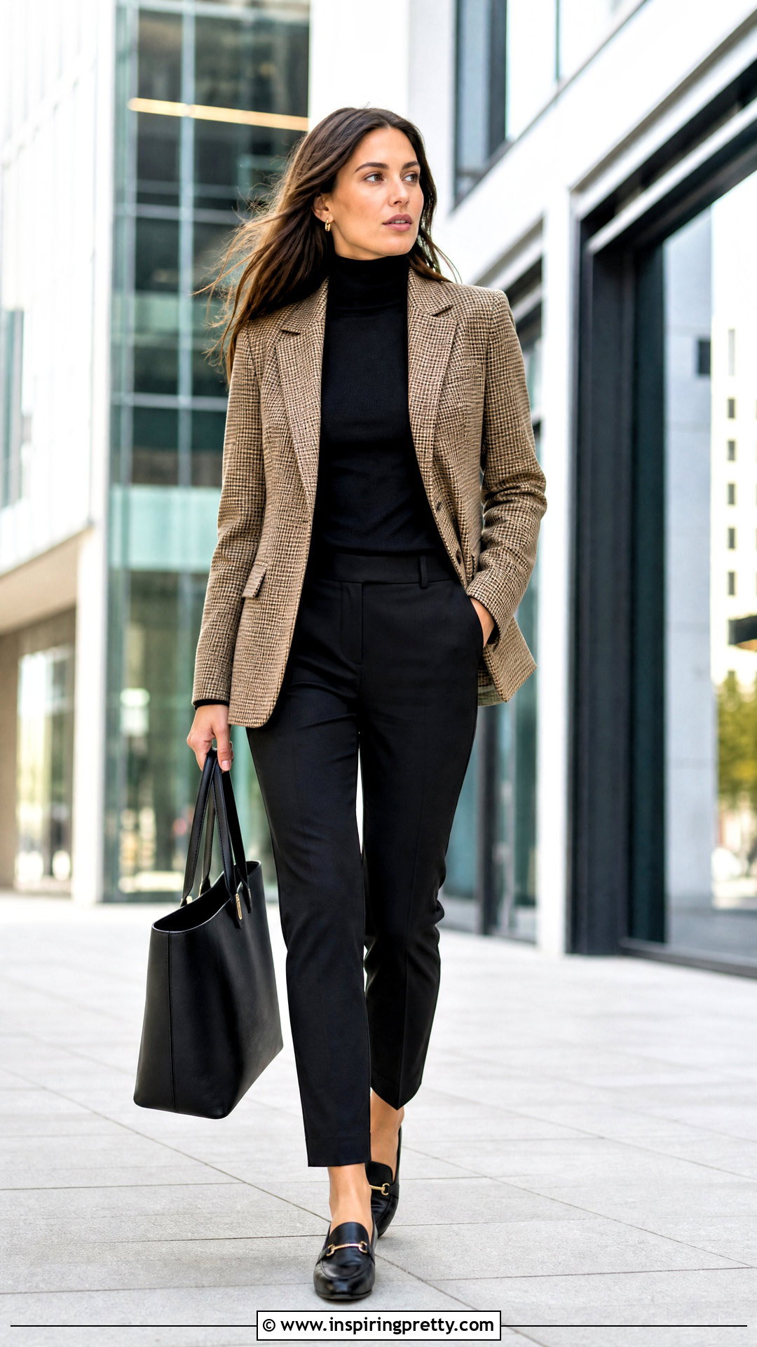 Turtleneck Top With Blazer And Ankle Pants - 50 Turtle Neck Top outfit ideas