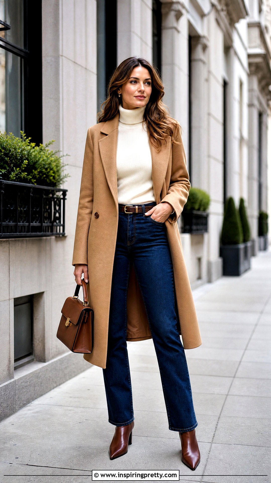 Turtleneck Top With Dark Jeans - 50 jeans top outfit ideas