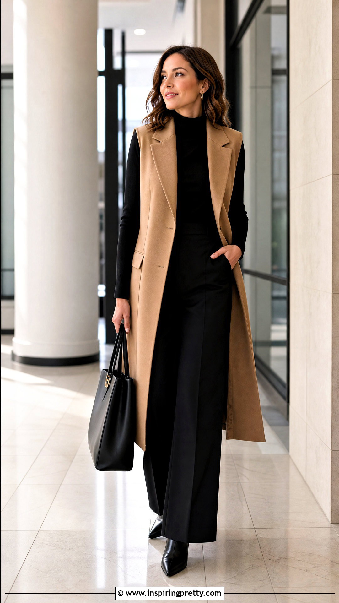Turtleneck Top With Long Vest And Trousers - 50 Turtle Neck Top outfit ideas