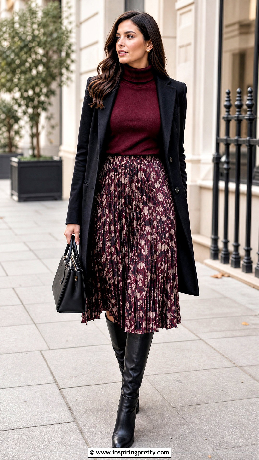 Turtleneck Top With Midi Skirt - 50 Tops Outfit ideas