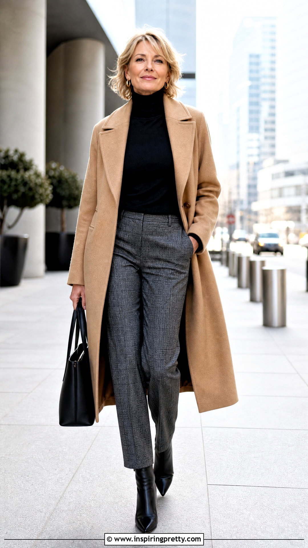 Turtleneck Top With Plaid Trousers - 50 pinterest tops outfit ideas