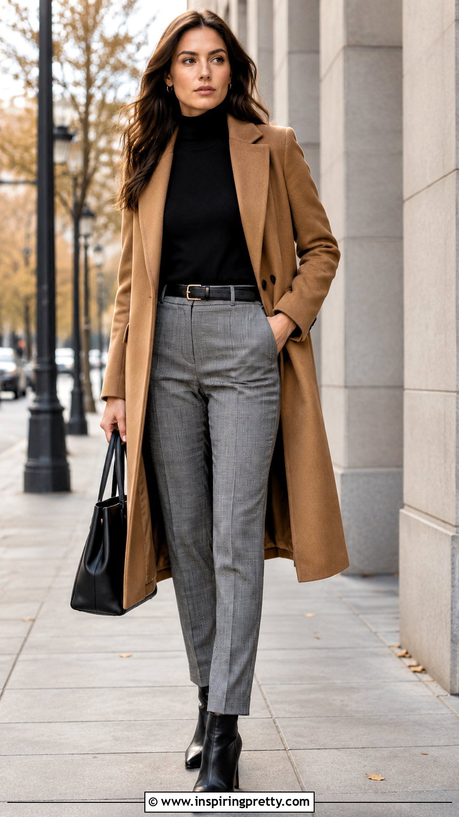 Turtleneck Top With Plaid Trousers - 50 Women Tops Outfit ideas