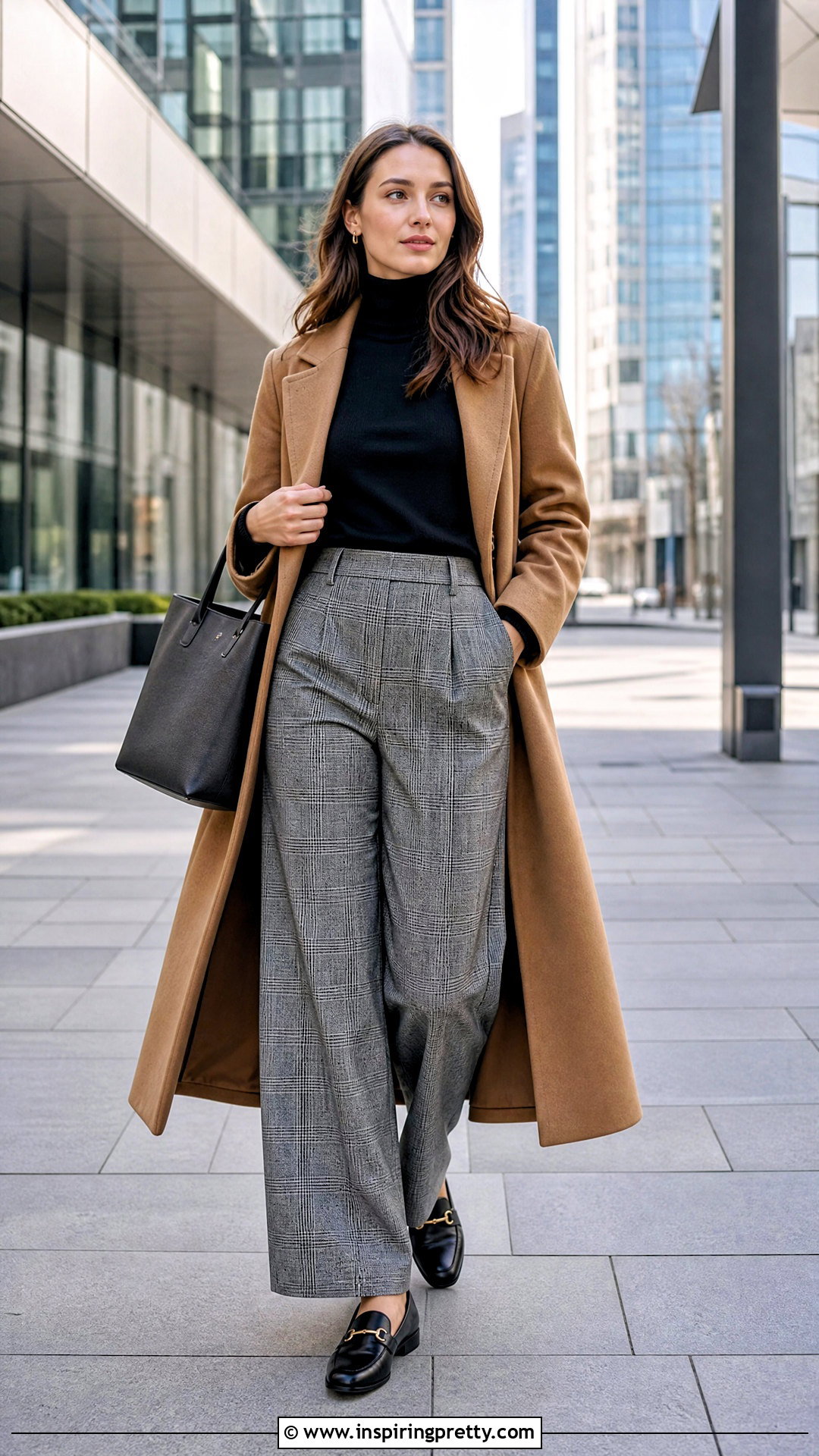 Turtleneck Top With Plaid Trousers - 50 cute basic tops outfit ideas