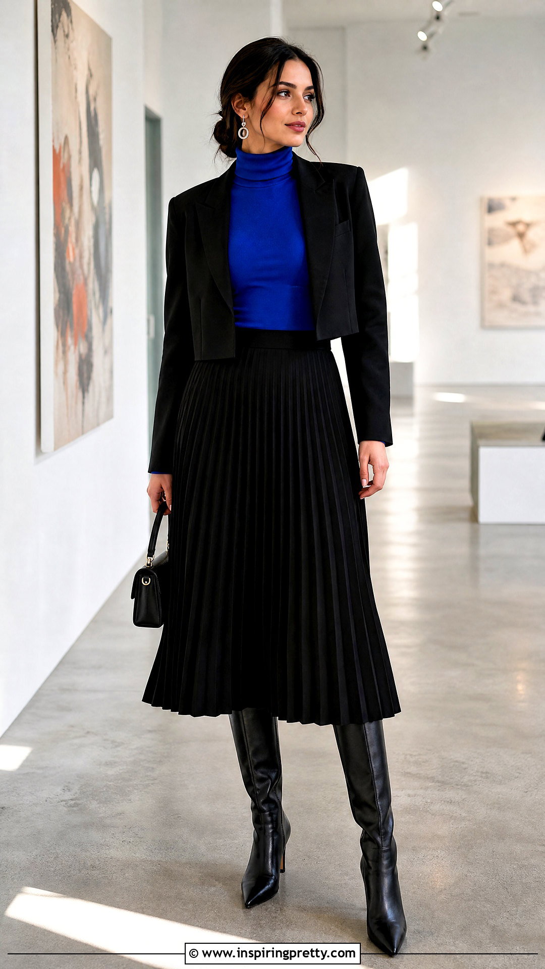 Turtleneck Top With Pleated Midi Skirt - 50 Turtle Neck Top outfit ideas